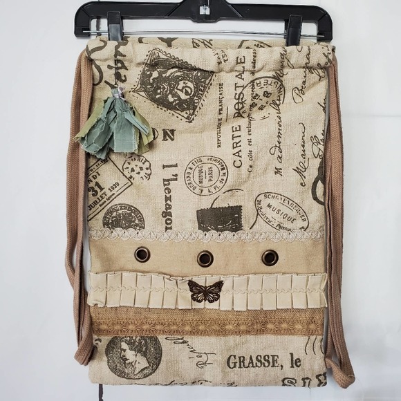 *SOLD* Indian Inc. Butterfly Boho Burlap Knapsack Bag - Picture 8 of 8
